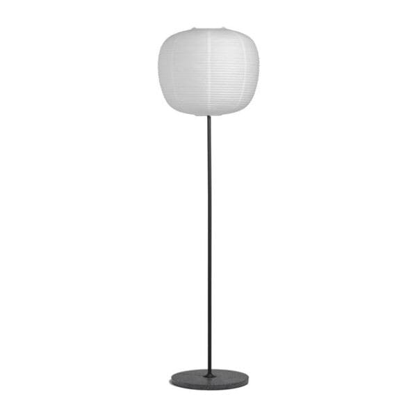 ab693 b530 common floor lamp base soft black steel stem and black terrazzo base peach shade